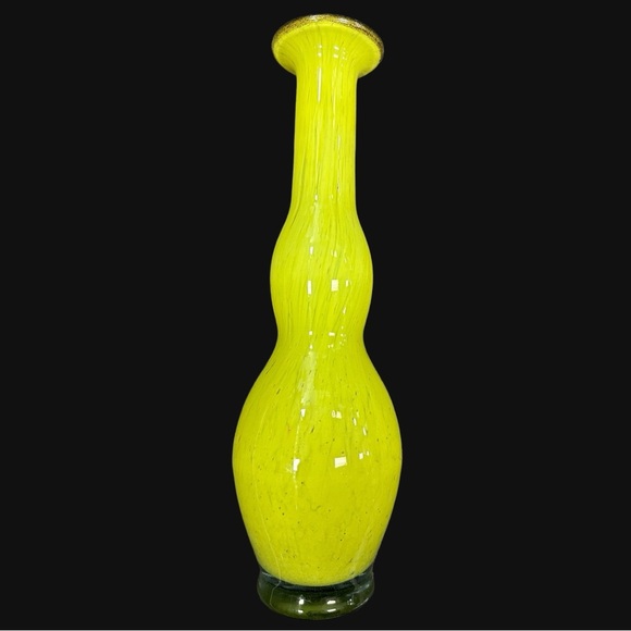 Mid Century Hand Blown Lemon Yellow Double Gourd Vase 12” Tall - Picture 2 of 11